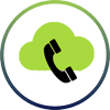 phone and cloud icons inside a circle, indicating cloud / hosted phone system technology