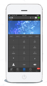 3CX IP phone systems' mobile application client displayed on a white iPhone