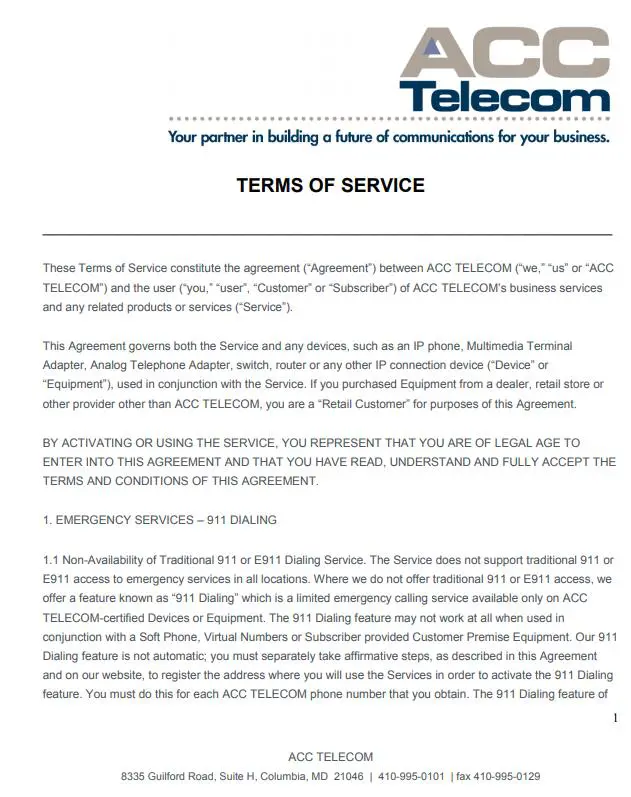 Terms of Service for our SIP Trunk service and Cloud Hosted PBX system
