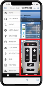 Hotel TV remote on smartphone NevoTek hospitality tv remote control via guest's mobile phone.