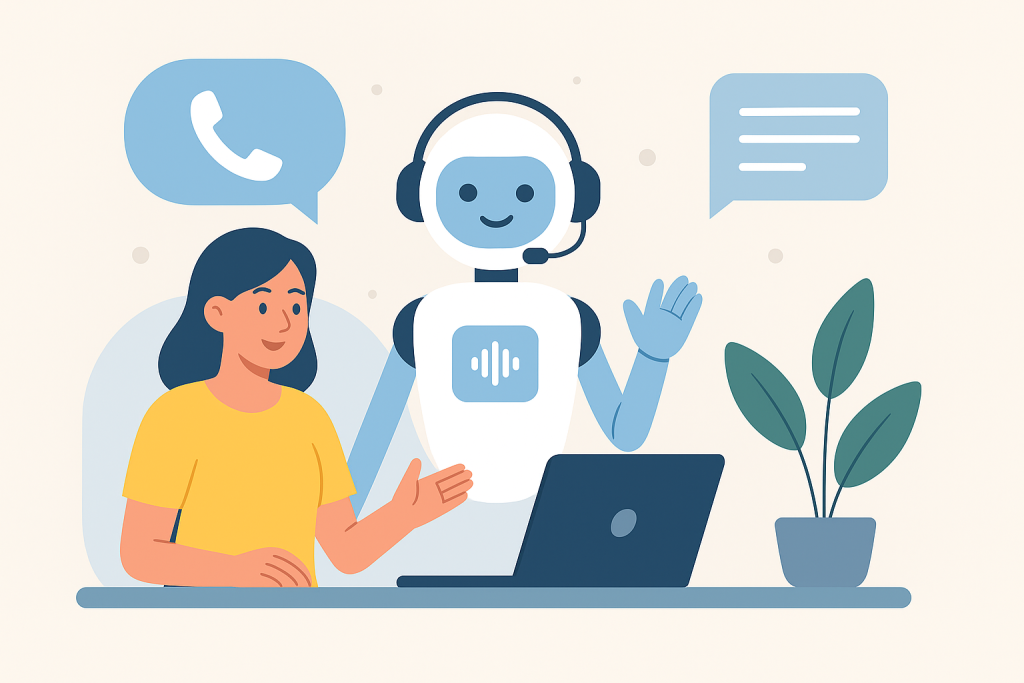 Employee using AI voice agent to assist with handling phone calls.