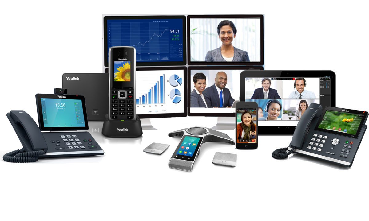 A business phone system suite of applications including IP phones, business enterprise app with video chat, and video conference calling from mobile phones and tablets.