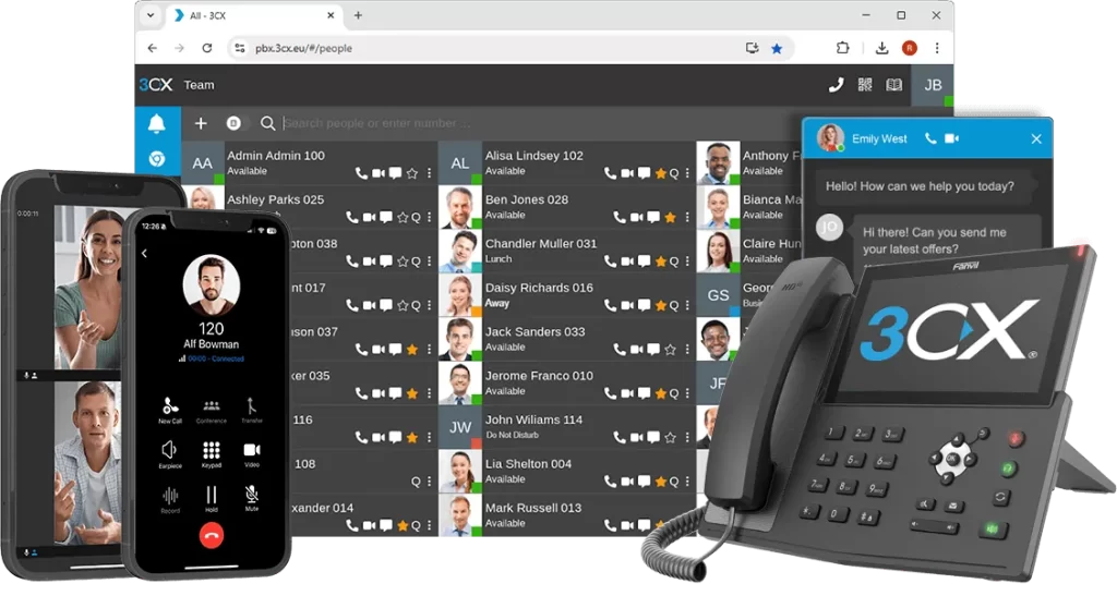 3CX phone system for businesses includes mobile apps, IP phone, chat, video conferencing & more.